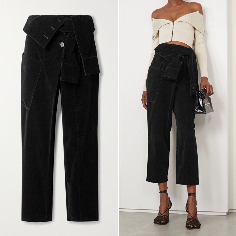 NEW RtA $495 Margot Black Velvet Foldover Waist High Rise Pants Size XS